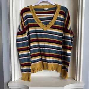 Oddy Multi-colored Variegated Striped Knit Sweater Size M/L